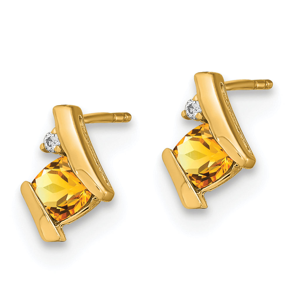 10k Yellow Gold Cushion Citrine and Diamond Earrings