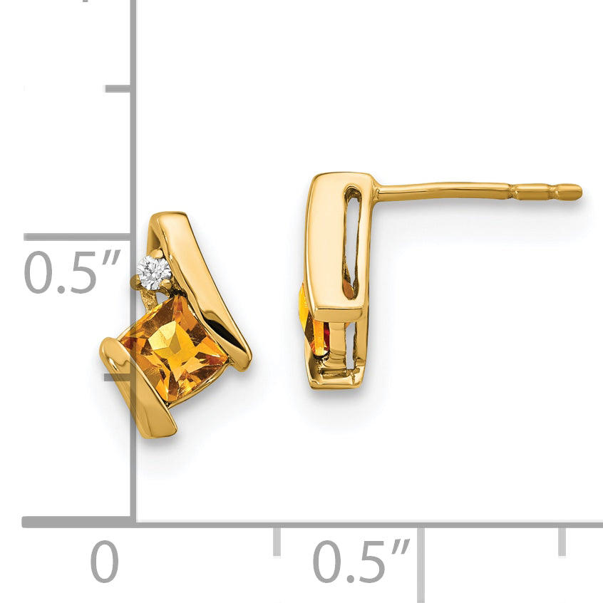 10k Yellow Gold Cushion Citrine and Diamond Earrings