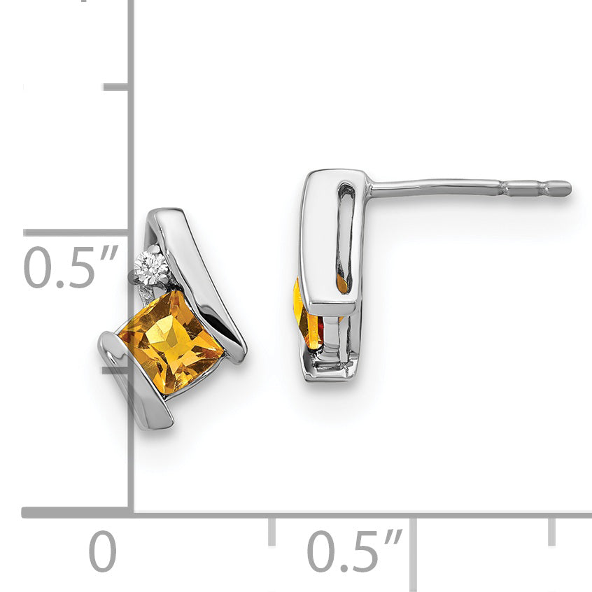 Sterling Silver Antique Cushion Citrine and Diamond Earrings