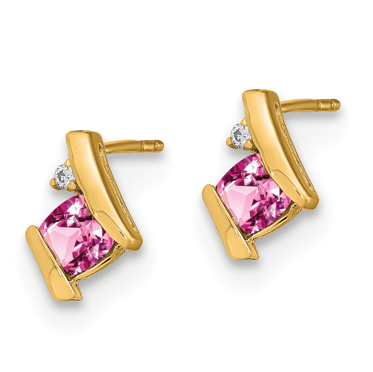 10k Yellow Gold Cushion Cr. Pink Sapphire and Diamond Earrings Secondary image