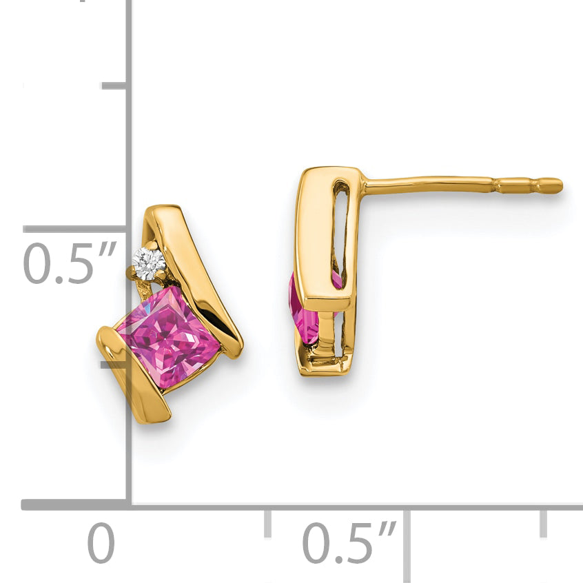 10k Yellow Gold Cushion Cr. Pink Sapphire and Diamond Earrings
