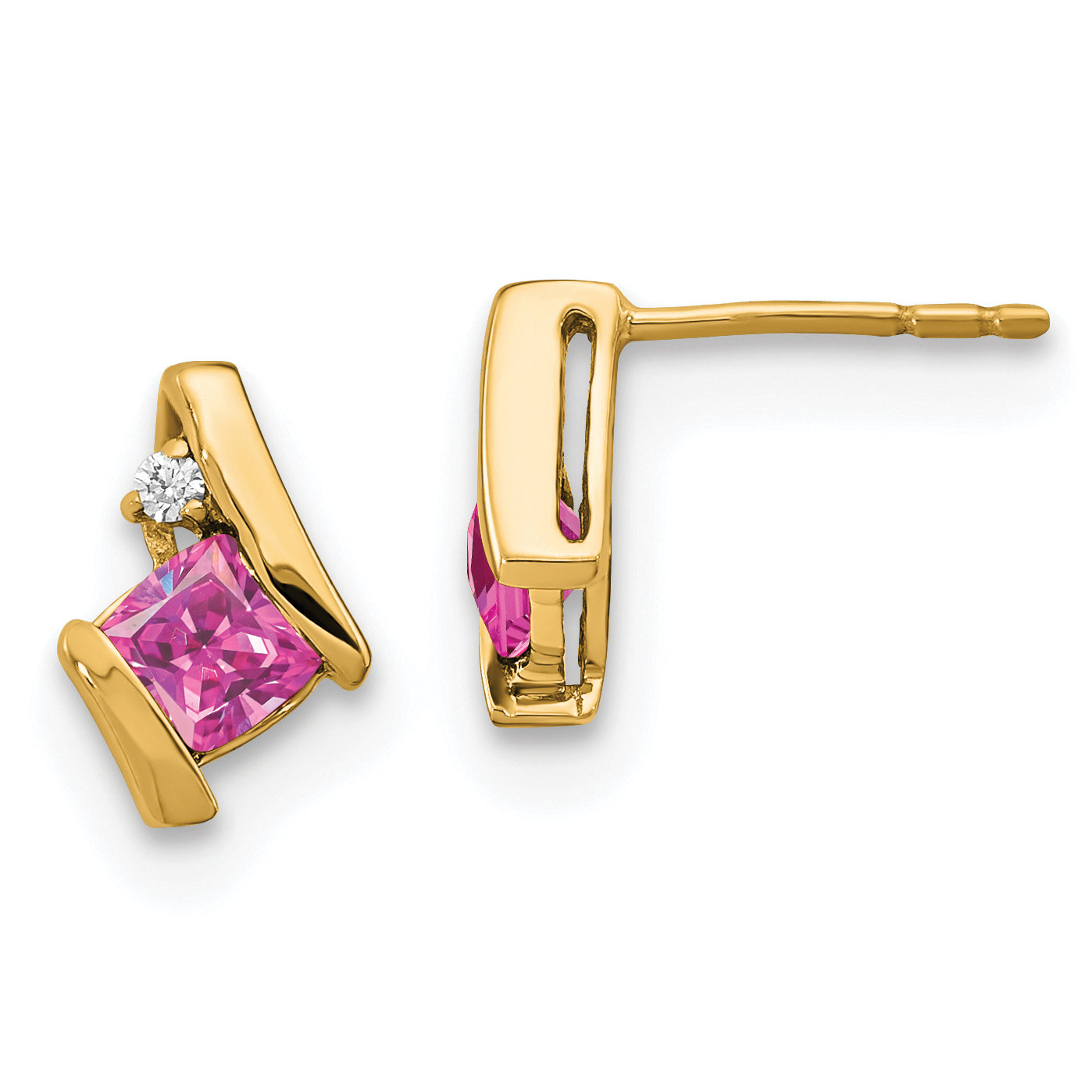 10k Yellow Gold Cushion Cr. Pink Sapphire and Diamond Earrings Main image