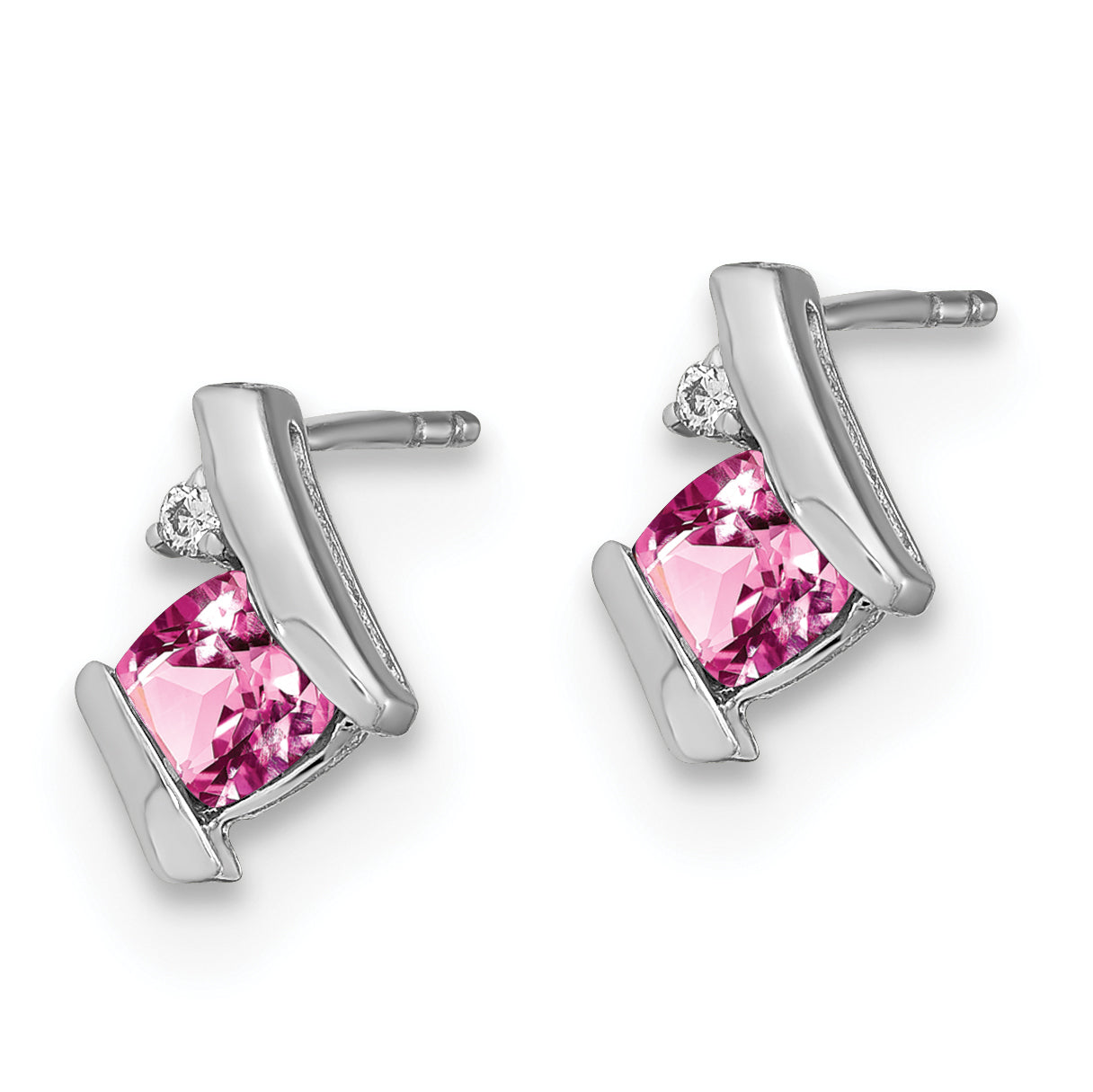 Sterling Silver Antique Cushion Cr. Pink Sapphire and Diamond Earrings