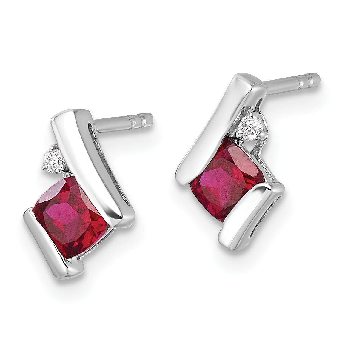 10k White Gold Cushion Cr. Ruby and Diamond Earrings Secondary image