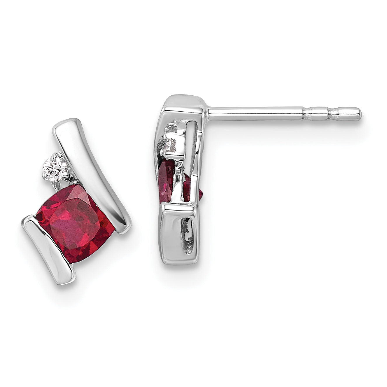 10k White Gold Cushion Cr. Ruby and Diamond Earrings Main image
