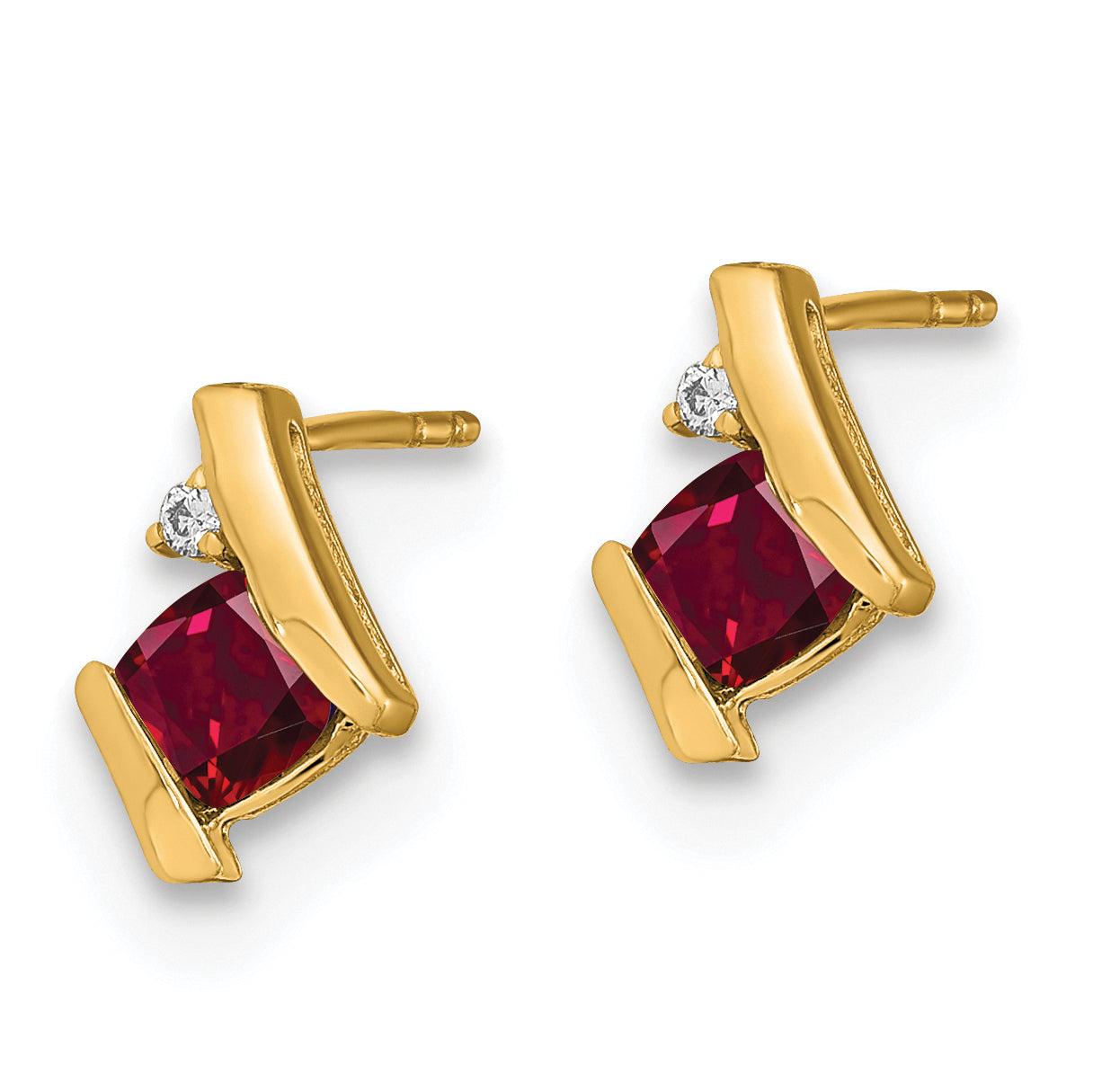 10k Yellow Gold Cushion Cr. Ruby and Diamond Earrings