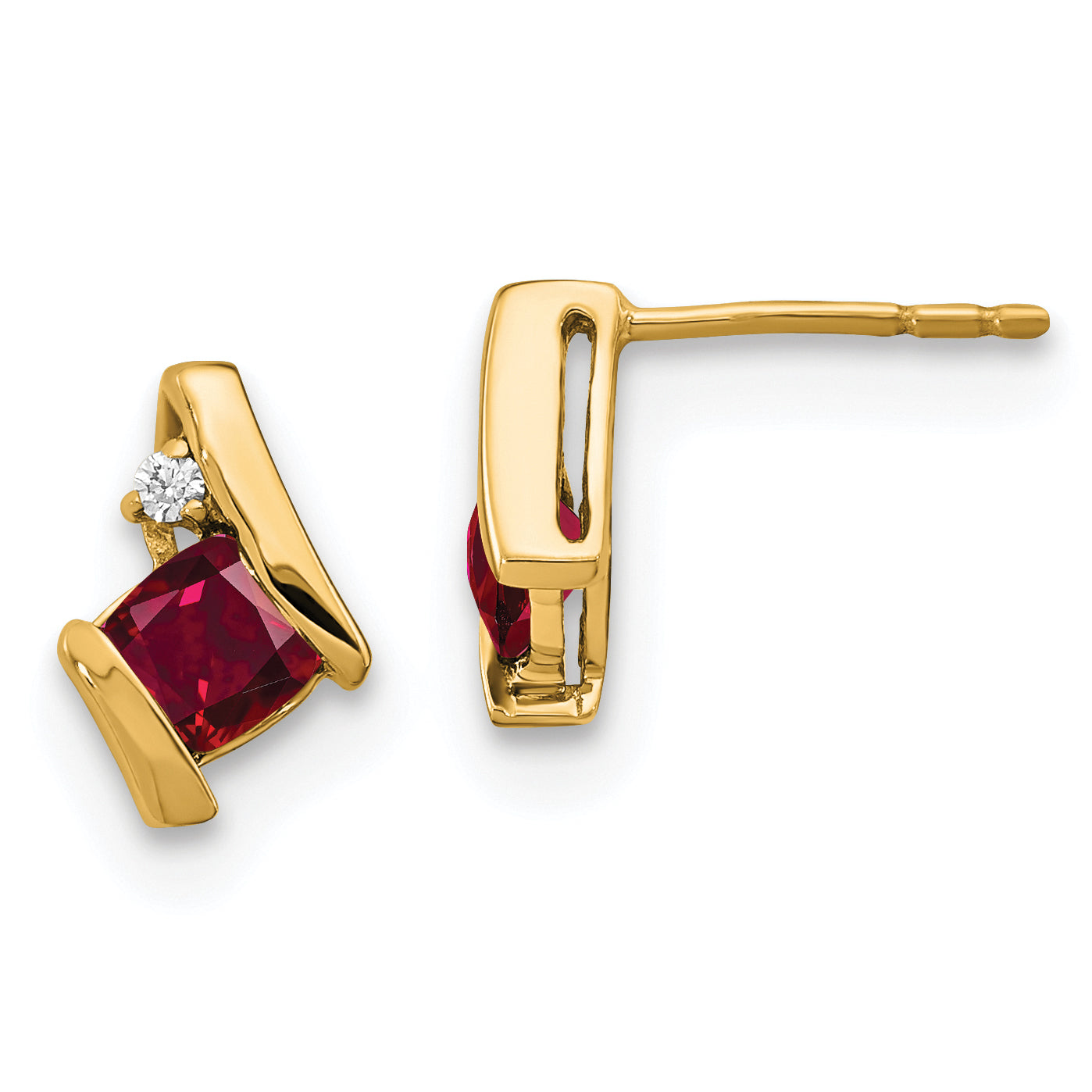 10k Yellow Gold Cushion Cr. Ruby and Diamond Earrings Main image