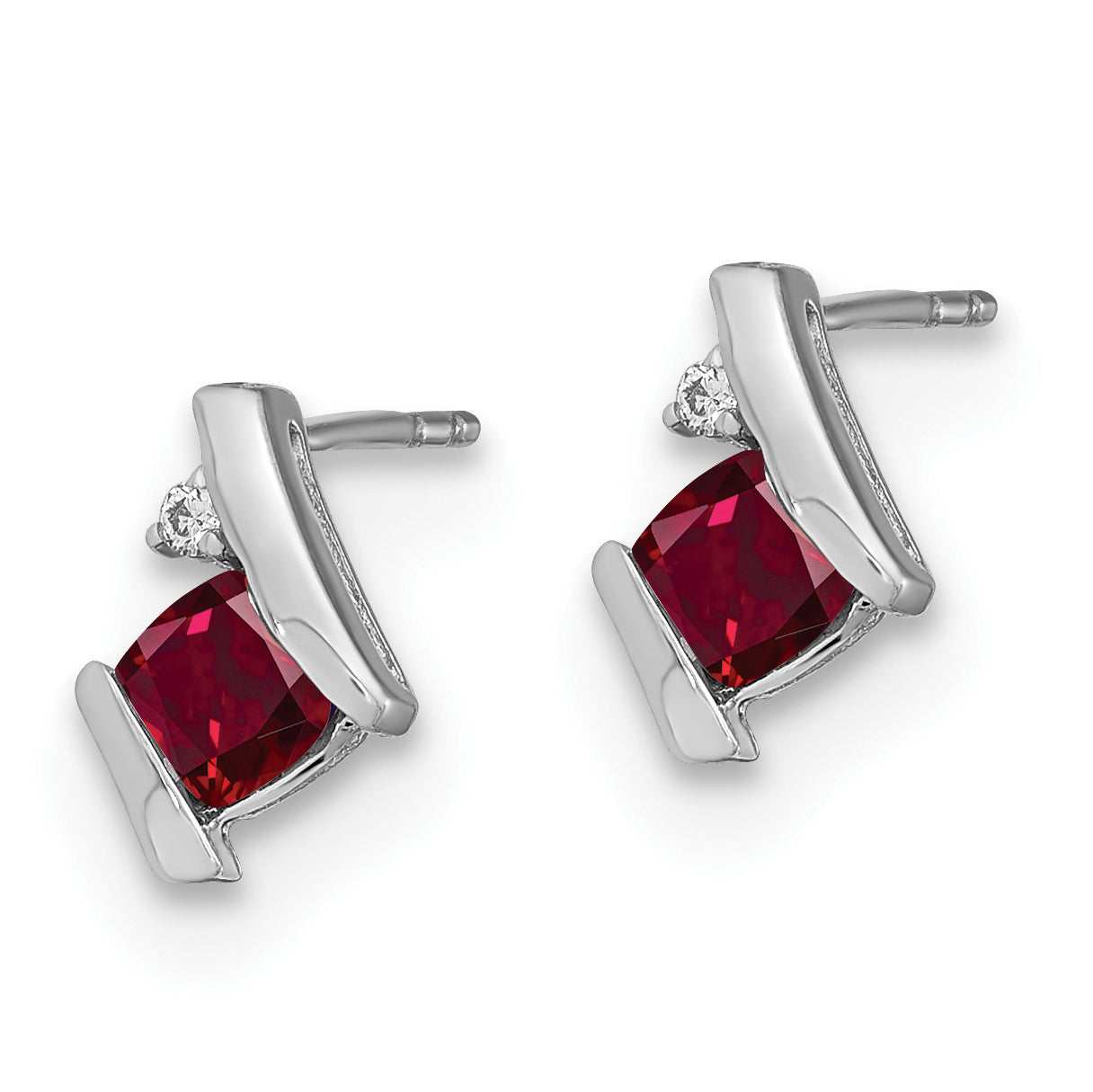 Sterling Silver Antique Cushion Cr. Ruby and Diamond Earrings Secondary image