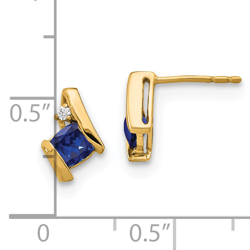10k Yellow Gold Cushion Cr. Sapphire and Diamond Earrings