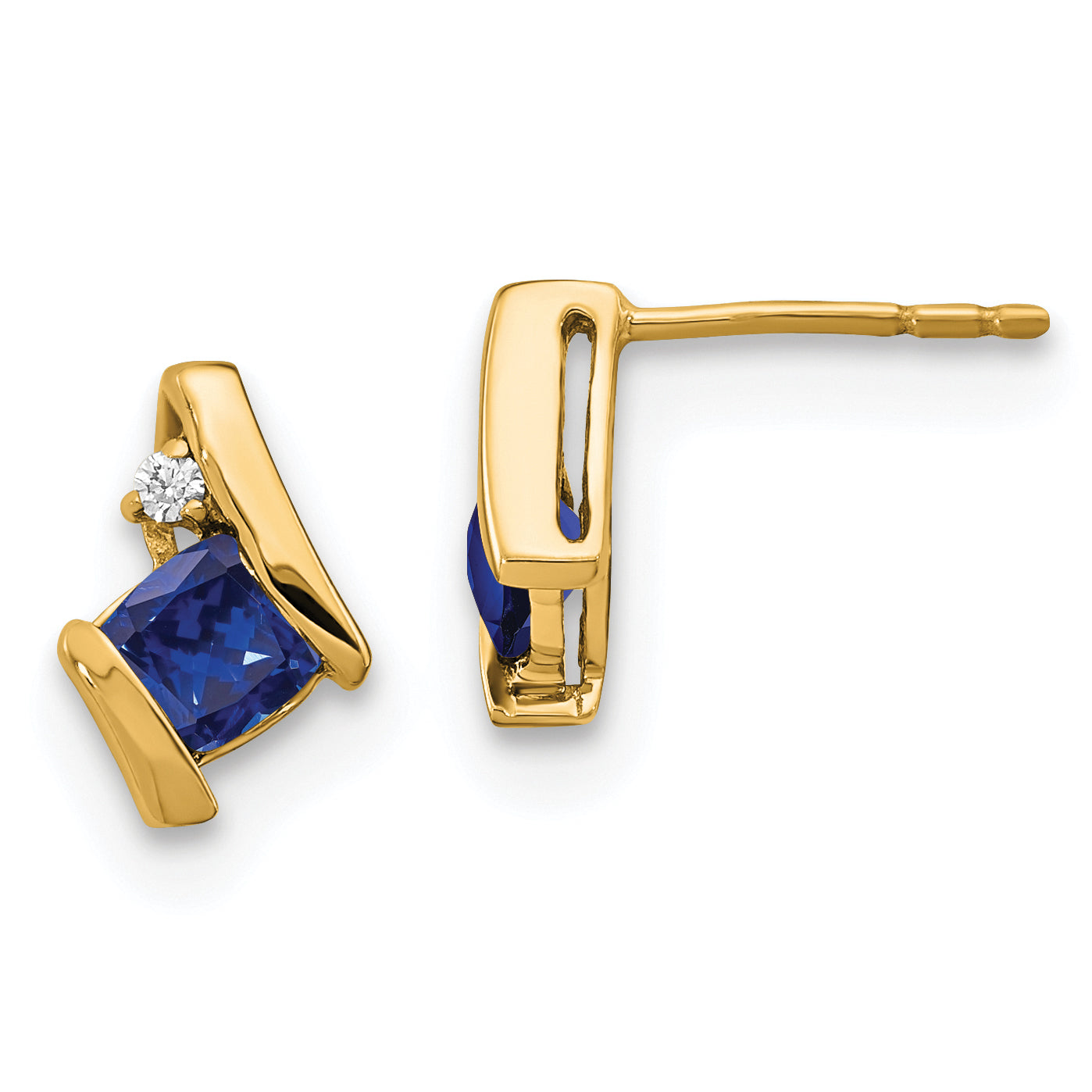 10k Yellow Gold Cushion Cr. Sapphire and Diamond Earrings Main image