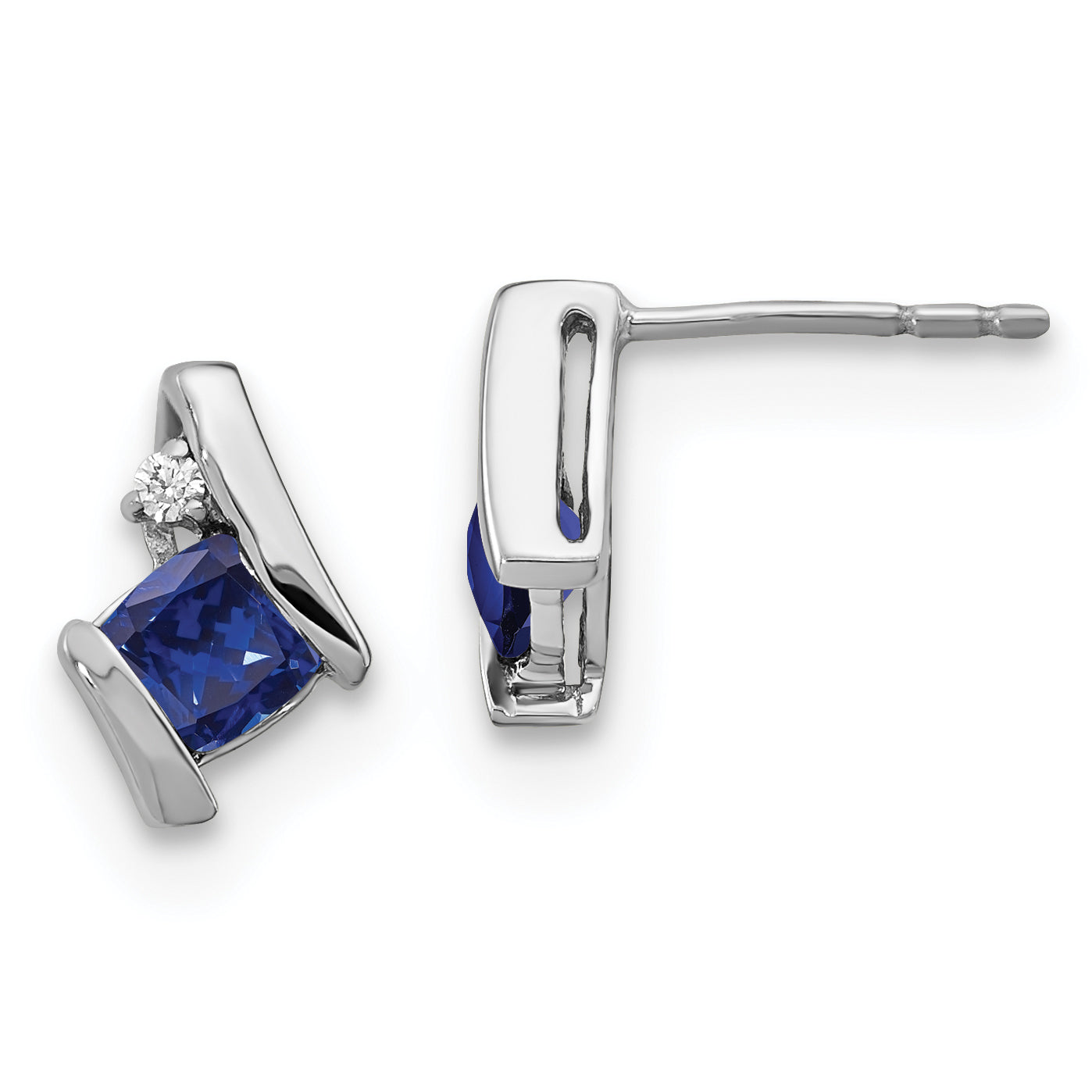 Sterling Silver Antique Cushion Cr. Sapphire and Diamond Earrings Main image