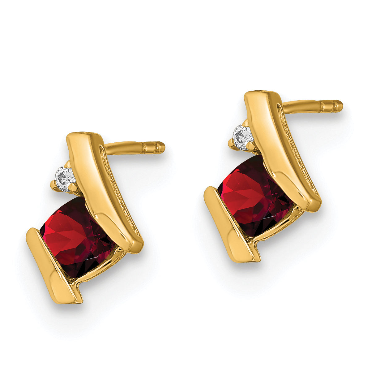 10k Yellow Gold Cushion Garnet and Diamond Earrings