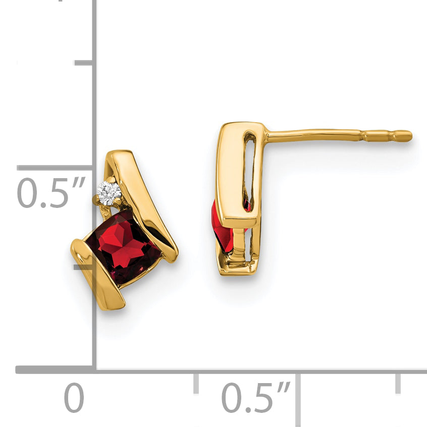 10k Yellow Gold Cushion Garnet and Diamond Earrings