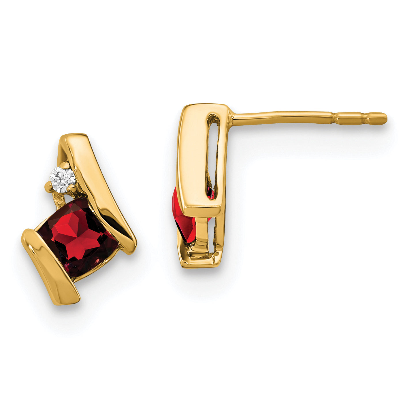10k Yellow Gold Cushion Garnet and Diamond Earrings Main image