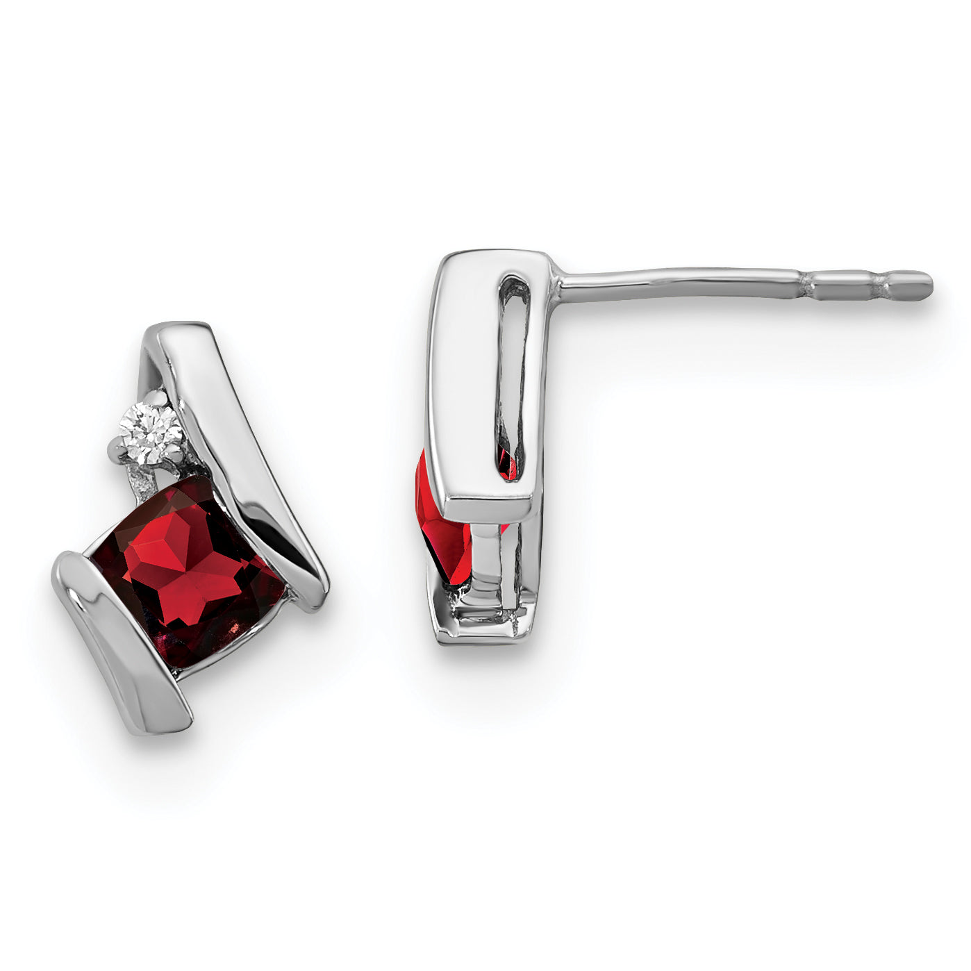 Sterling Silver Antique Cushion Garnet and Diamond Earrings Main image