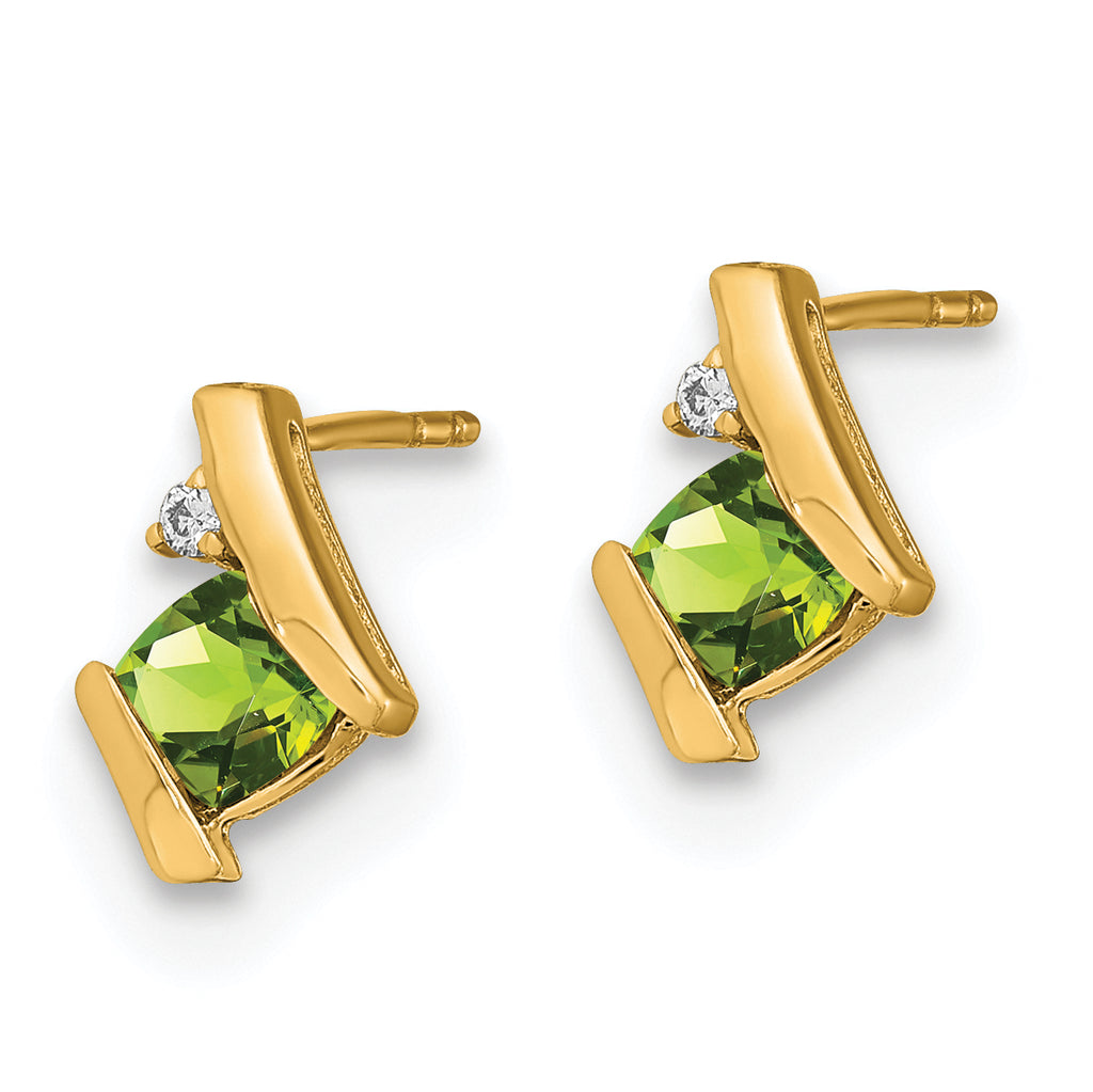 10k Yellow Gold Cushion Peridot and Diamond Earrings