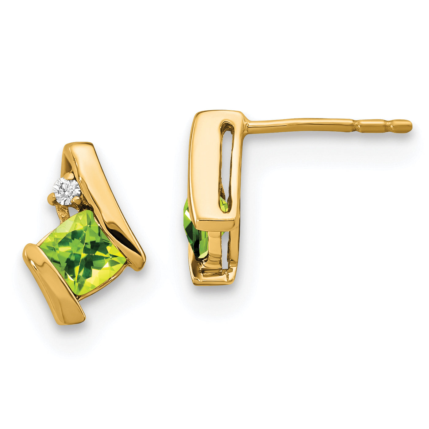 10k Yellow Gold Cushion Peridot and Diamond Earrings Main image