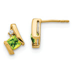 10k Yellow Gold Cushion Peridot and Diamond Earrings