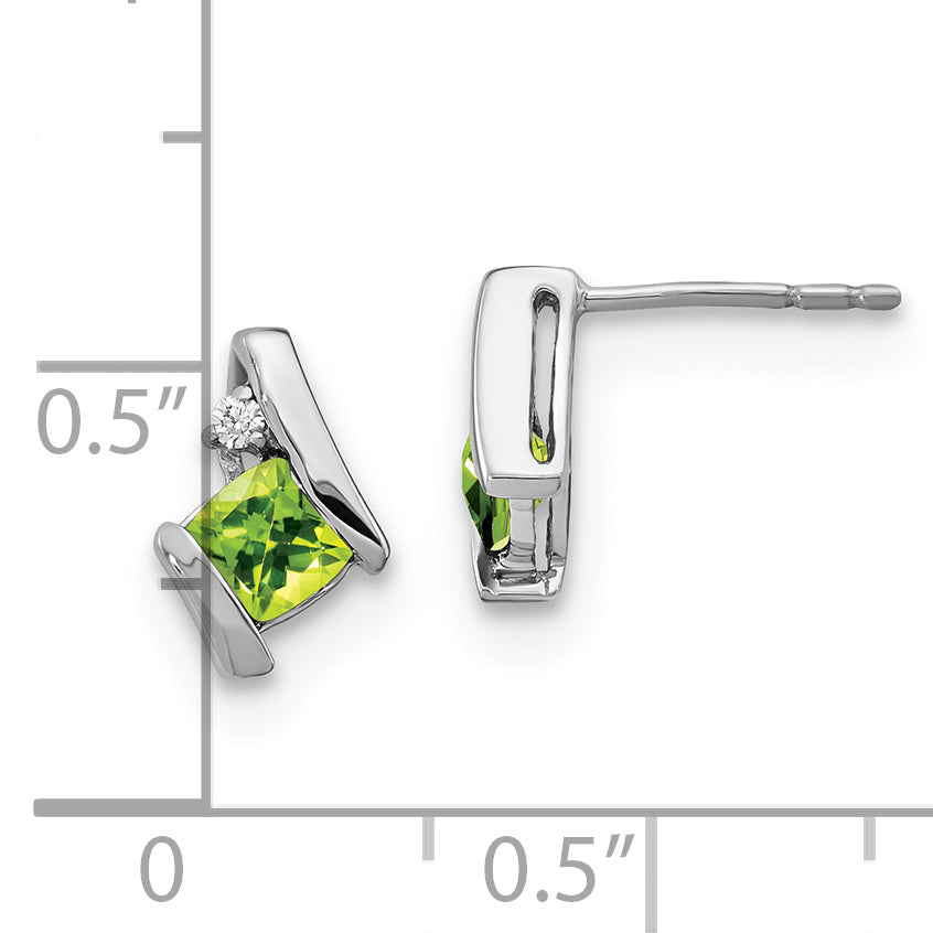 Sterling Silver Antique Cushion Peridot and Diamond Earrings