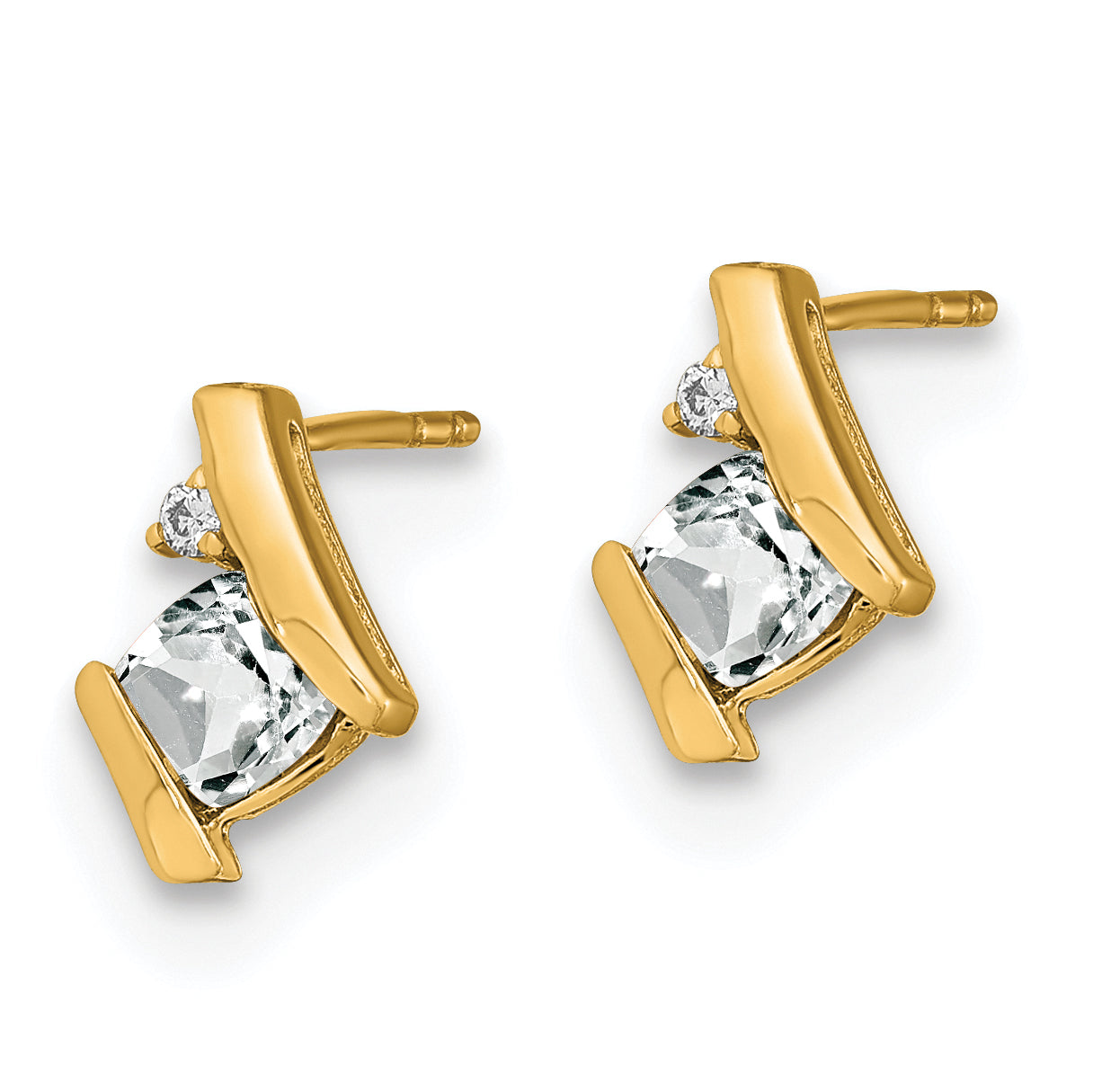 10k Yellow Gold Cushion White Topaz and Diamond Earrings