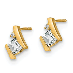 10k Yellow Gold Cushion White Topaz and Diamond Earrings