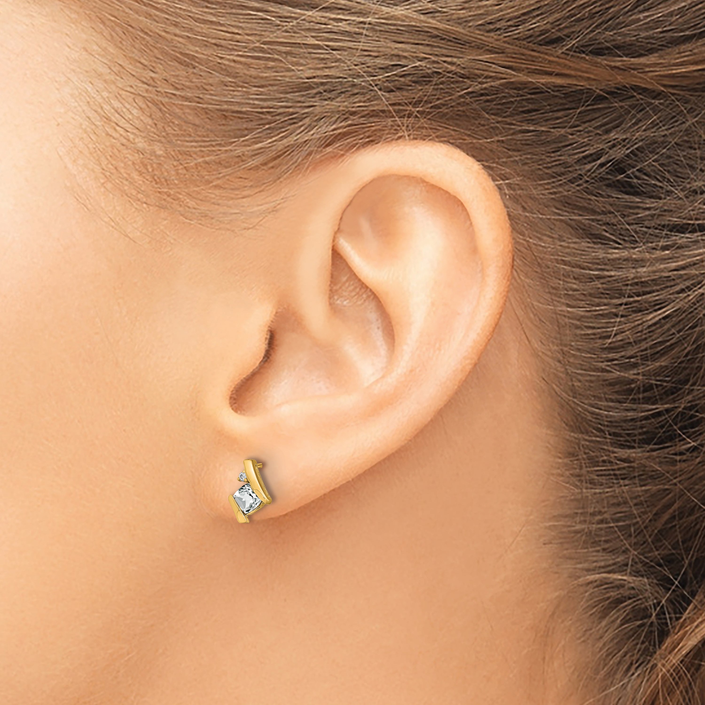 10k Yellow Gold Cushion White Topaz and Diamond Earrings