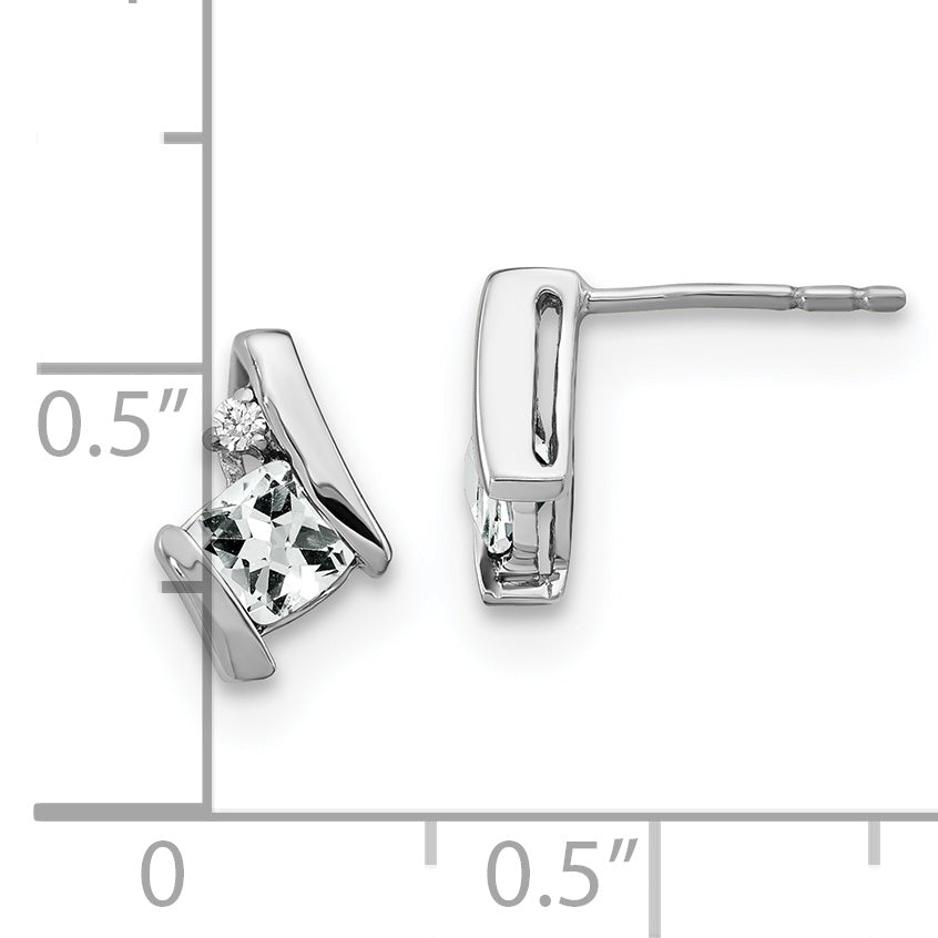 Sterling Silver Antique Cushion White Topaz and Diamond Earrings
