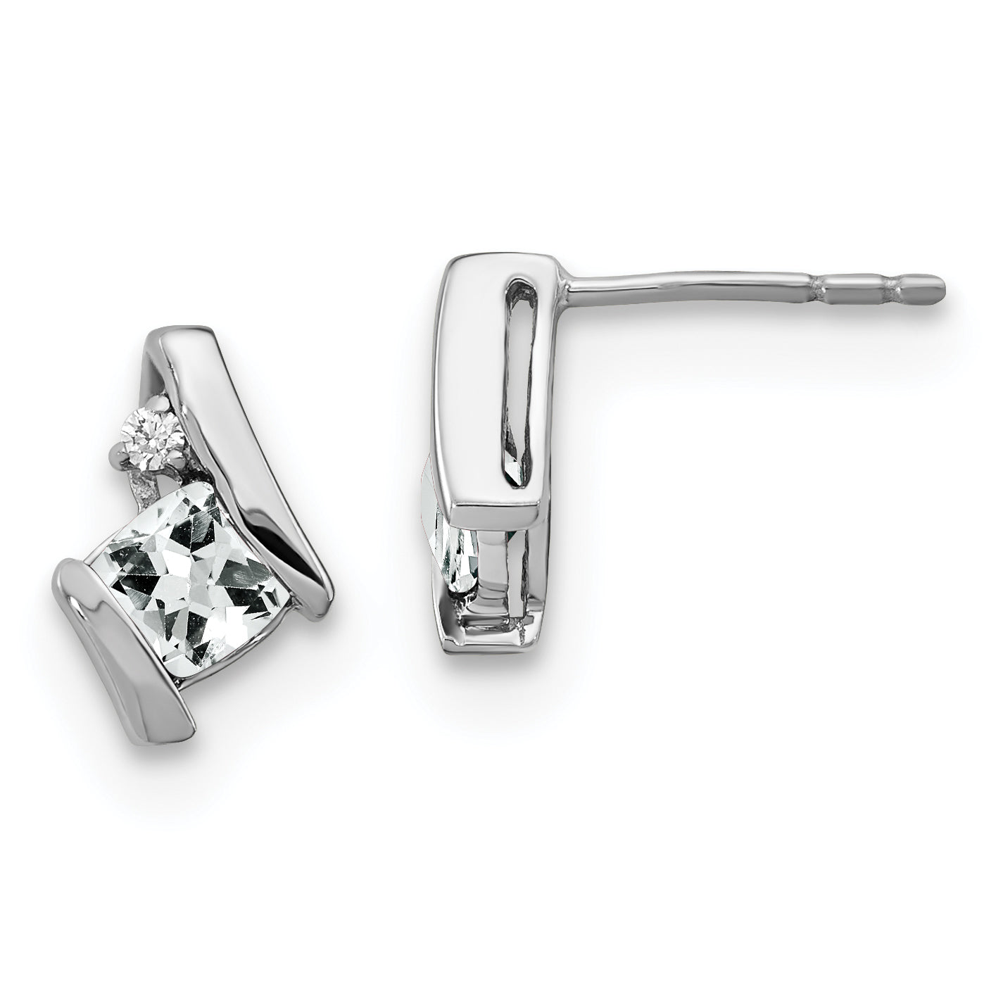 Sterling Silver Antique Cushion White Topaz and Diamond Earrings Main image