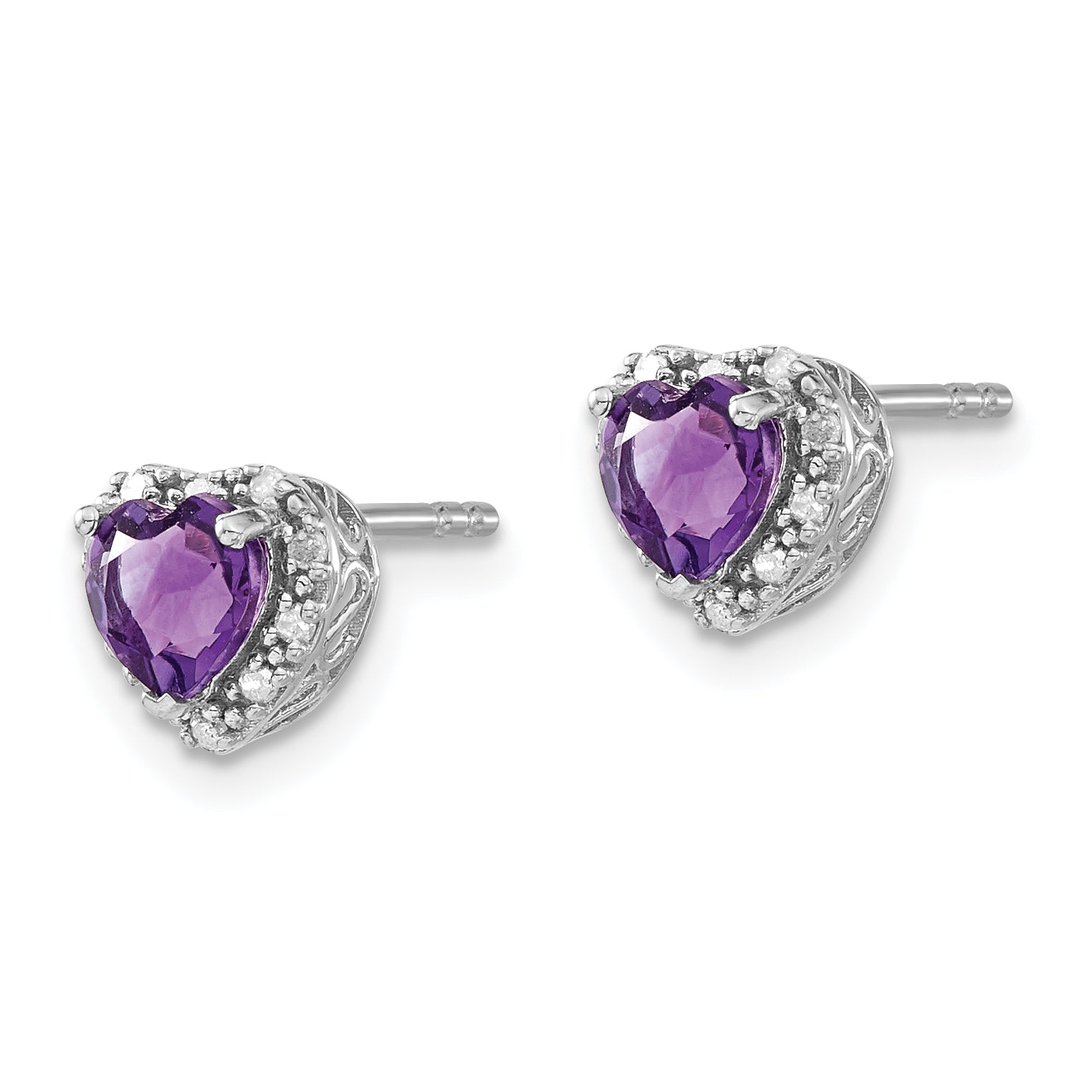 Sterling Silver Rhodium-plated Amethyst and Diamond Earrings Secondary image