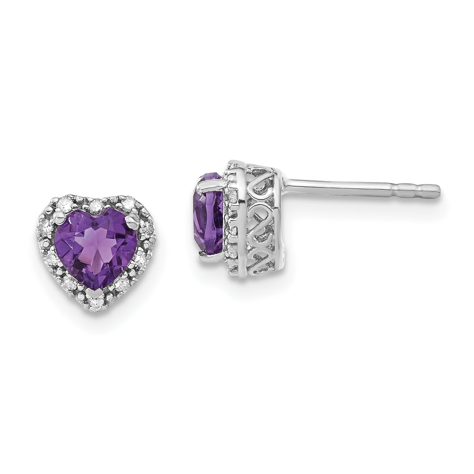Sterling Silver Rhodium-plated Amethyst and Diamond Earrings Main image
