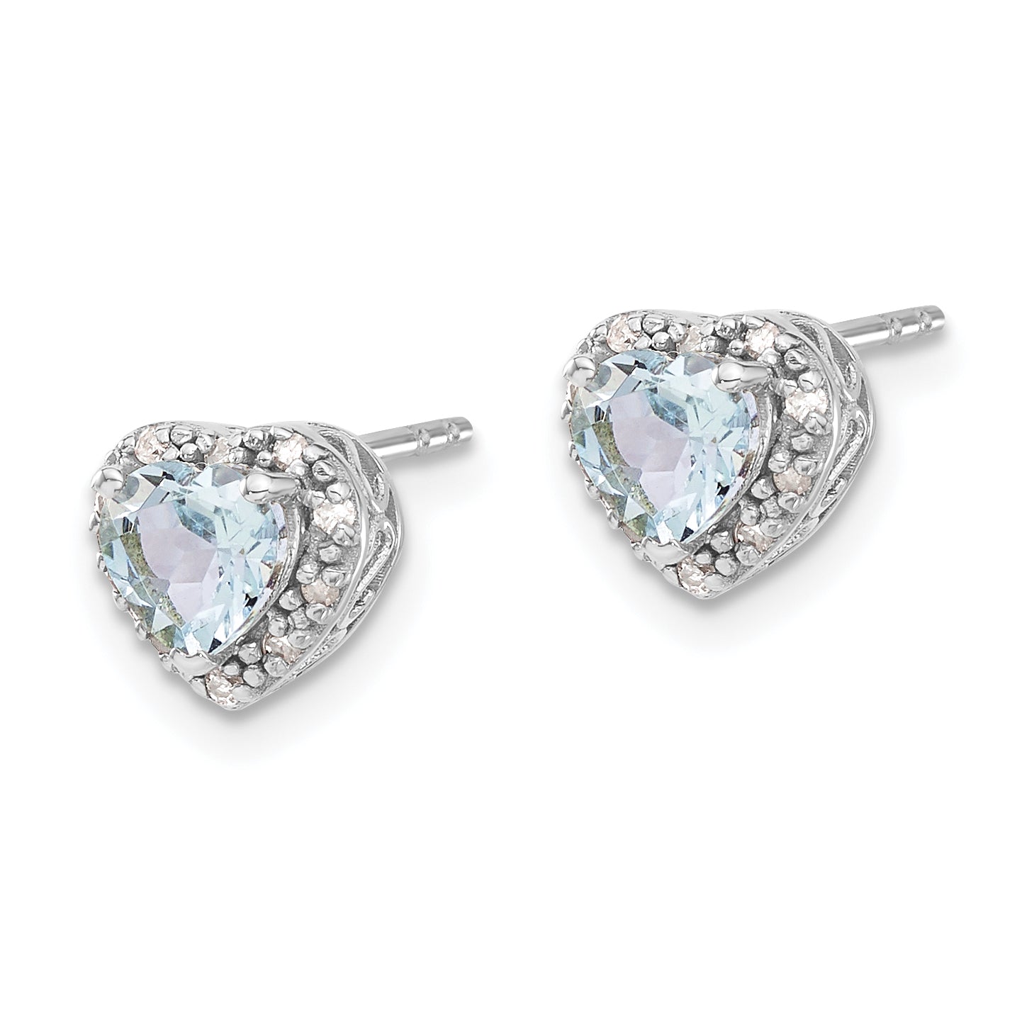Sterling Silver Rhodium-plated Aquamarine and Diamond Earrings Secondary image