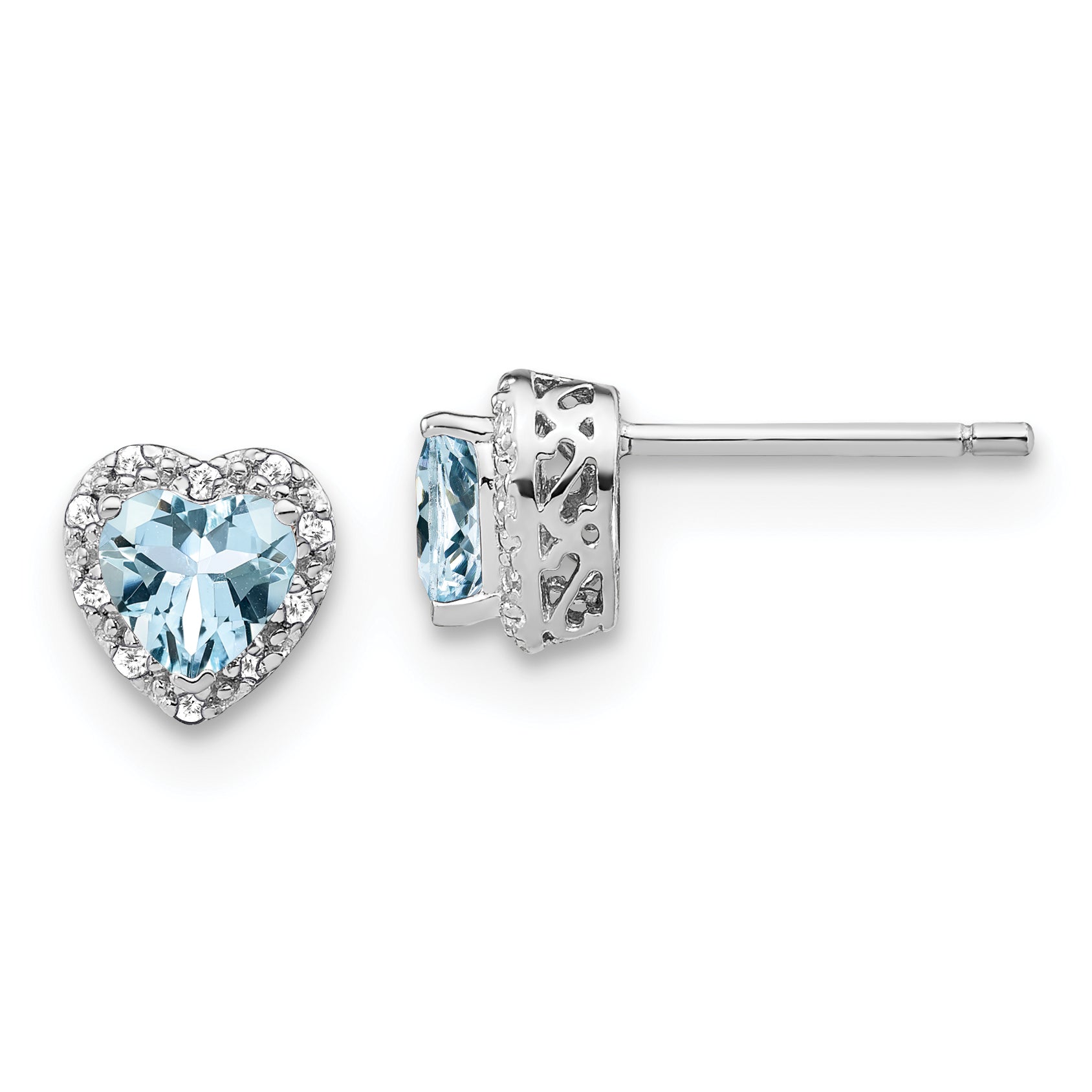 Sterling Silver Rhodium-plated Aquamarine and Diamond Earrings Main image