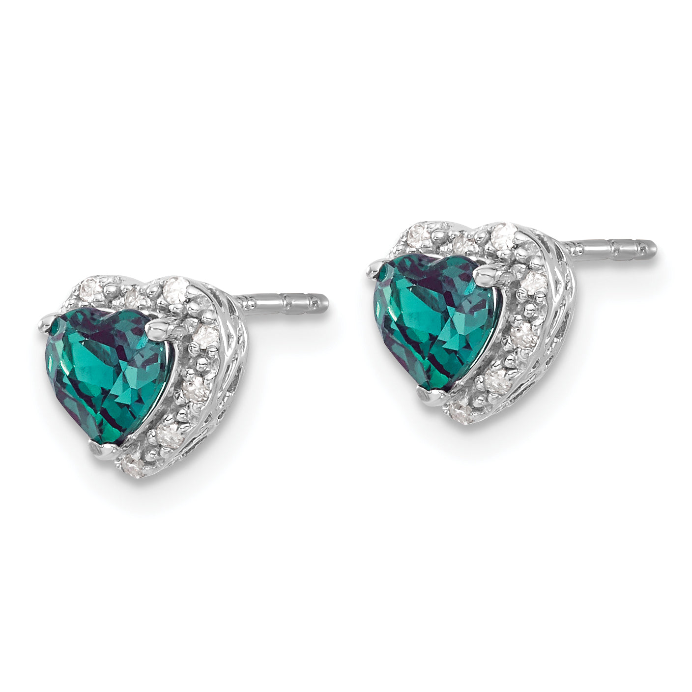 Sterling Silver Rhodium-plated Created Alexandrite/Diamond Earrings Secondary image