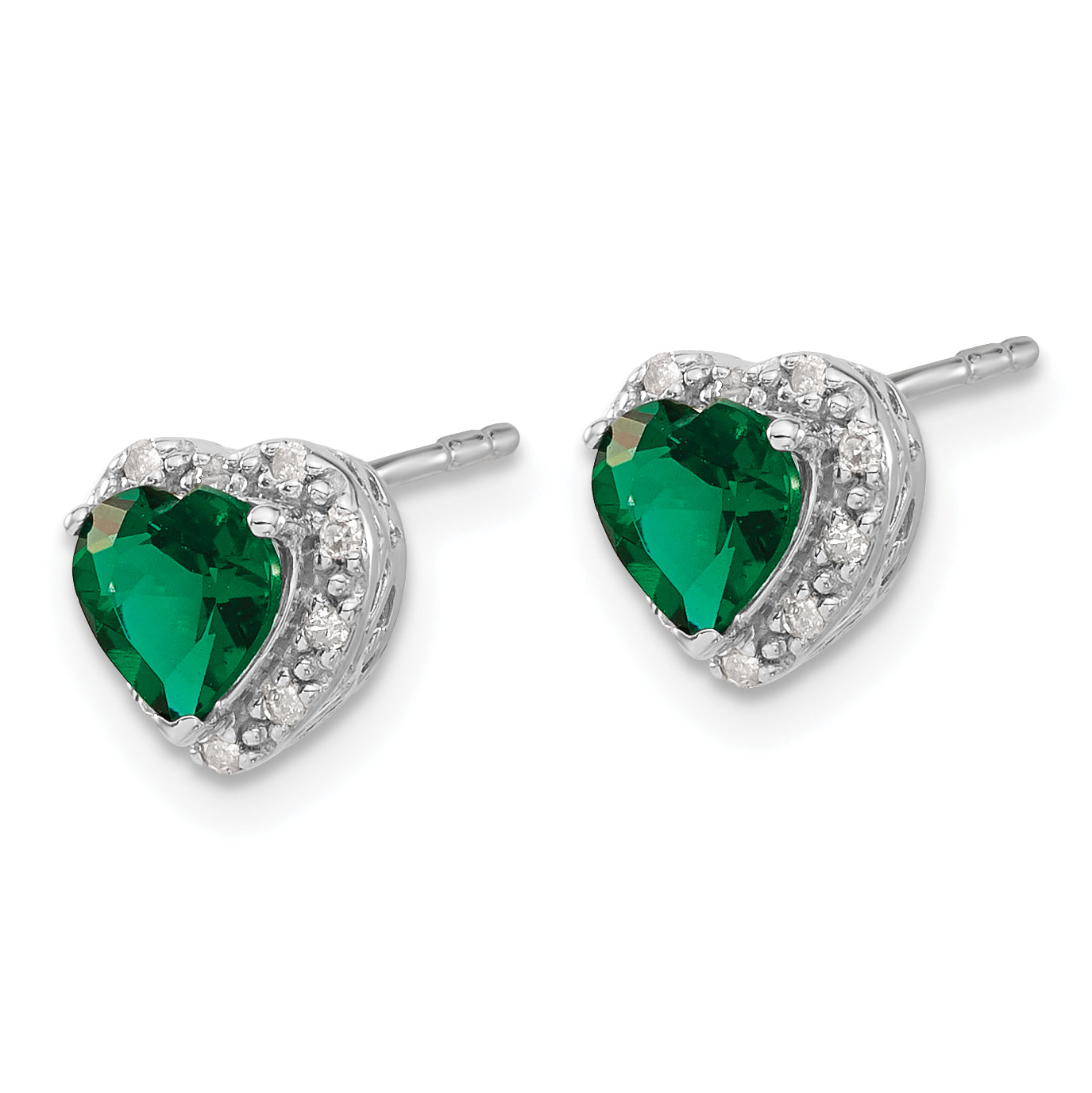 Sterling Silver Rhodium-plated Created Emerald and Diamond Earrings Secondary image