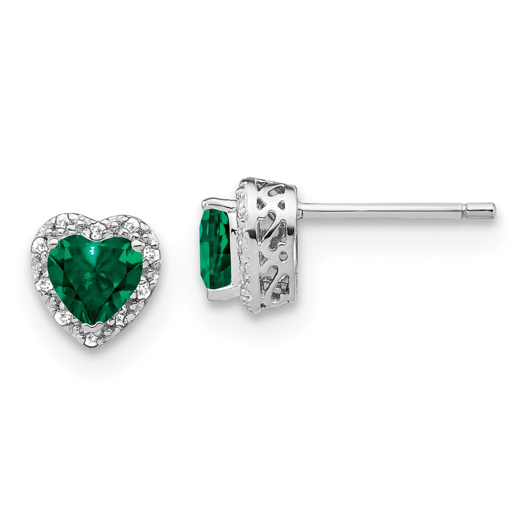 Sterling Silver Rhodium-plated Created Emerald and Diamond Earrings Main image