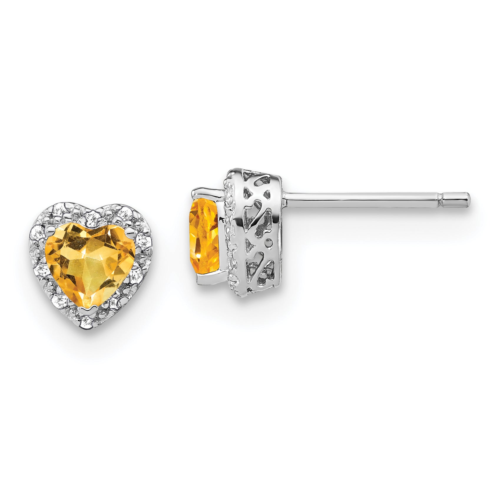 Sterling Silver Rhodium-plated Citrine and Diamond Earrings Main image