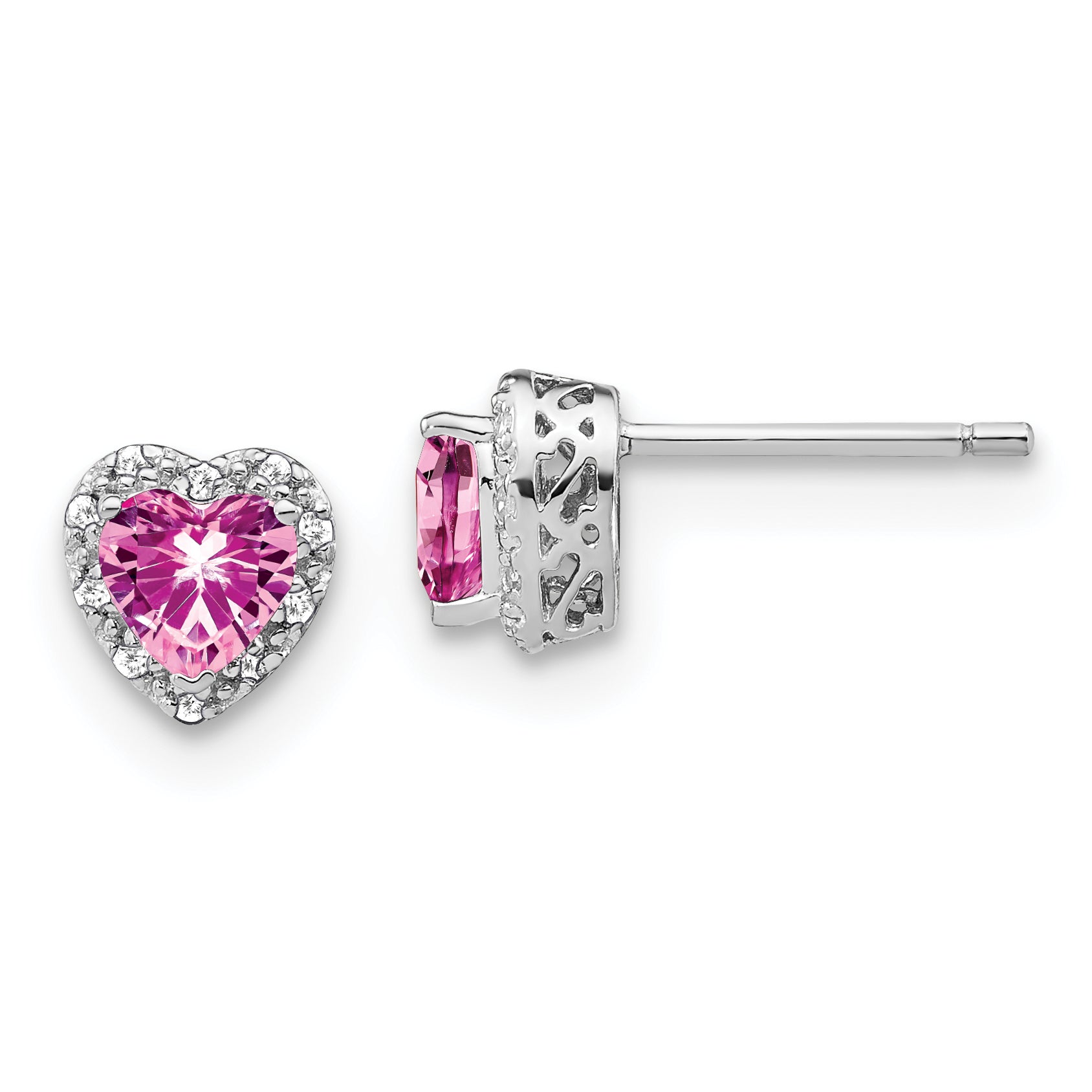 14K White Gold 1/10 ct Diamond Heart Post Earrings