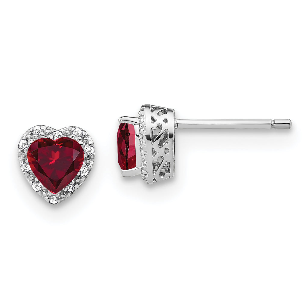 Sterling Silver Rhodium-Plated Ruby, Lab Created Button Earrings