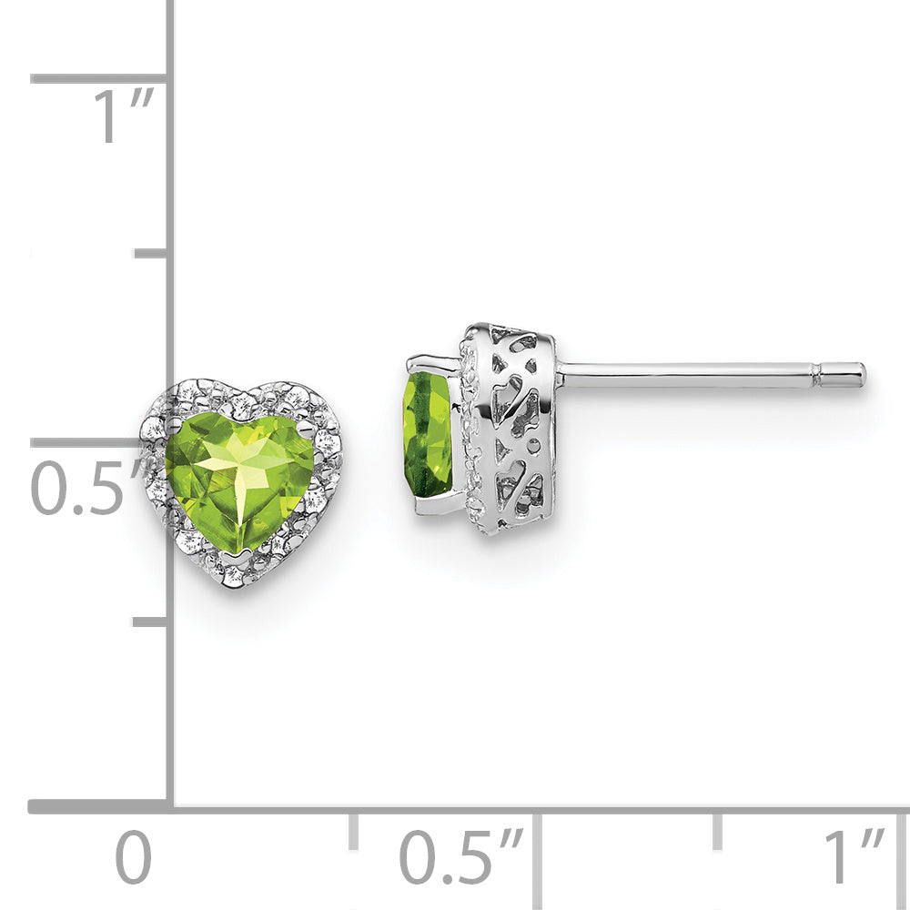 Sterling Silver Rhodium-plated Peridot and Diamond Earrings