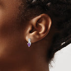 Sterling Silver Rhodium-plated Amethyst and Diamond Earrings