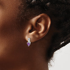 Sterling Silver Rhodium-plated Amethyst and Diamond Earrings