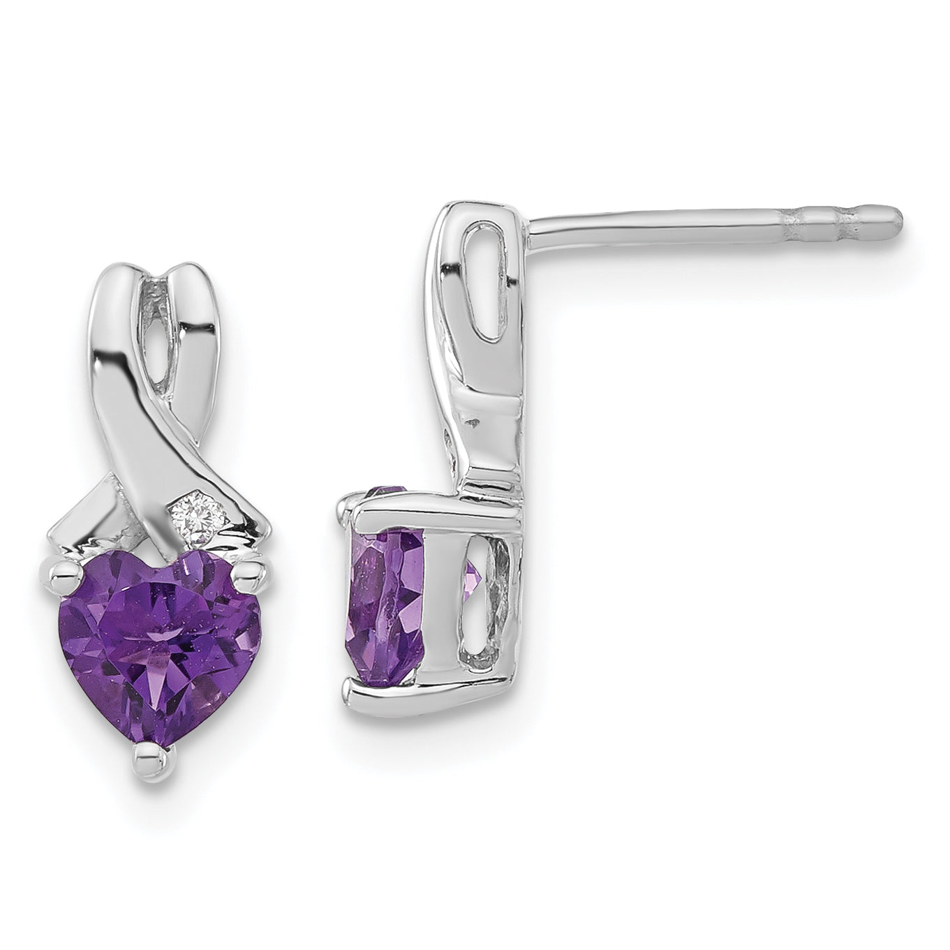 Sterling Silver Rhodium-plated Amethyst and Diamond Earrings Main image