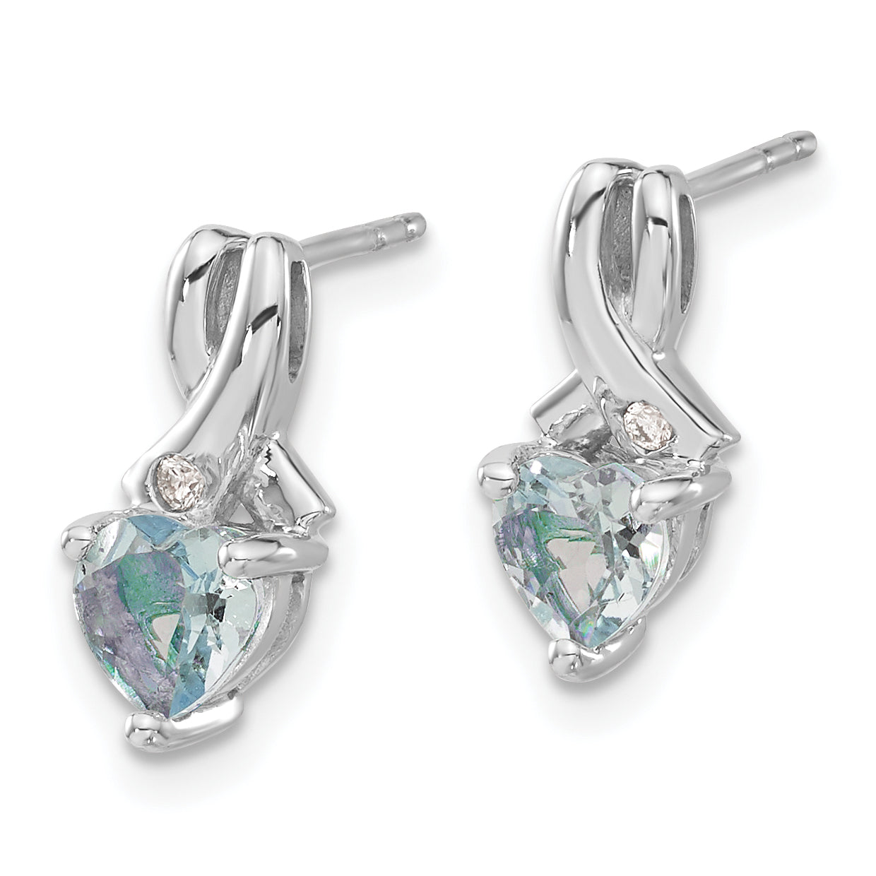 Sterling Silver Rhodium-plated Aquamarine and Diamond Earrings Secondary image