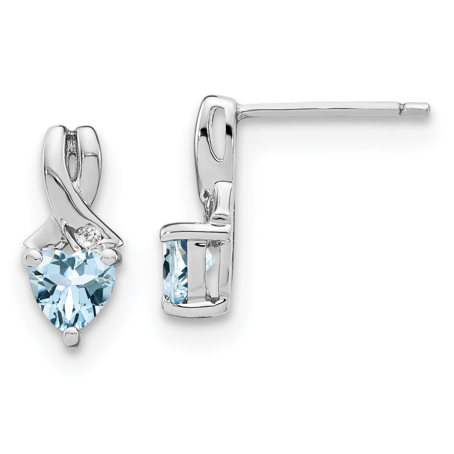 Sterling Silver Rhodium-plated Aquamarine and Diamond Earrings Main image