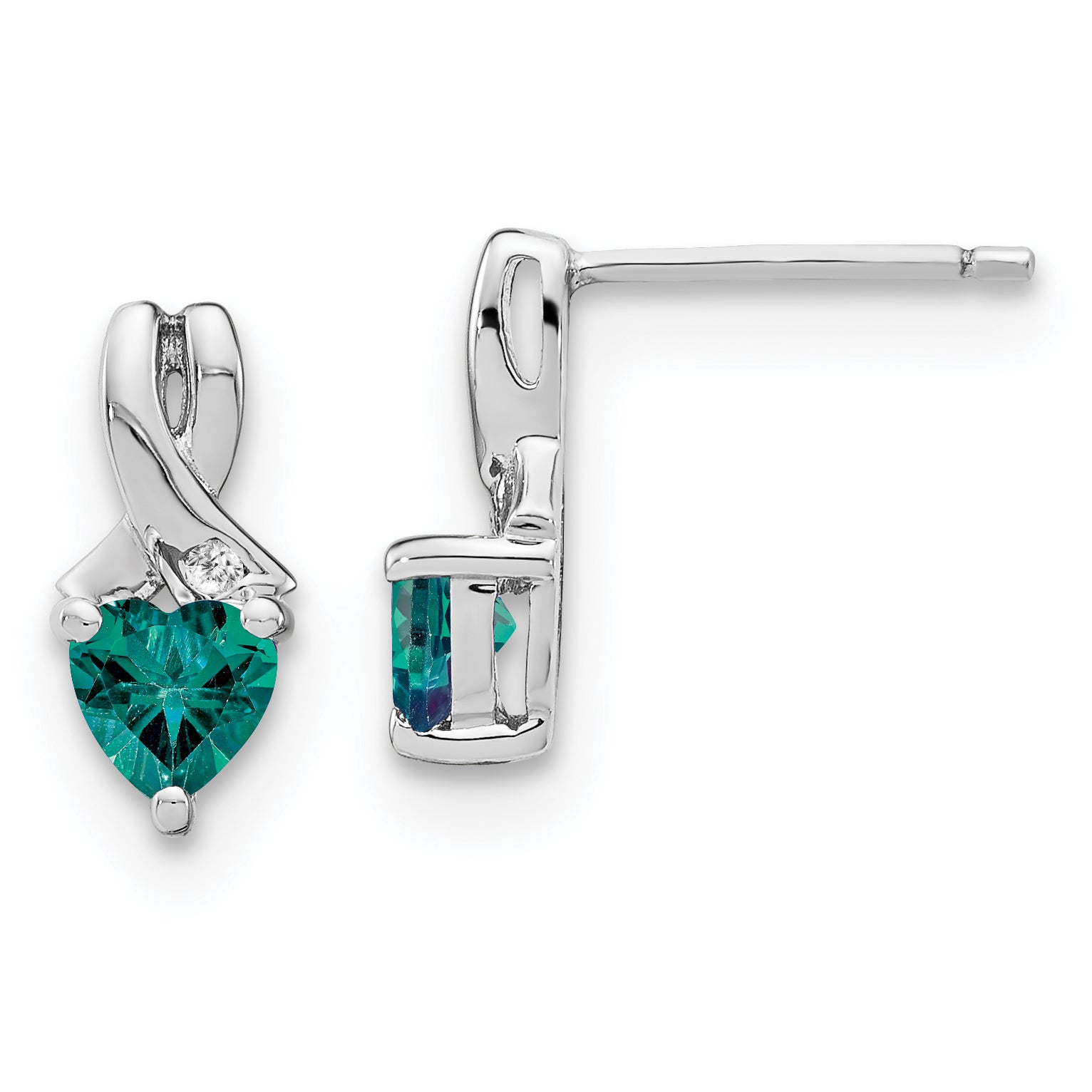 Sterling Silver Rhodium-plated Created Alexandrite/Diamond Earrings Main image