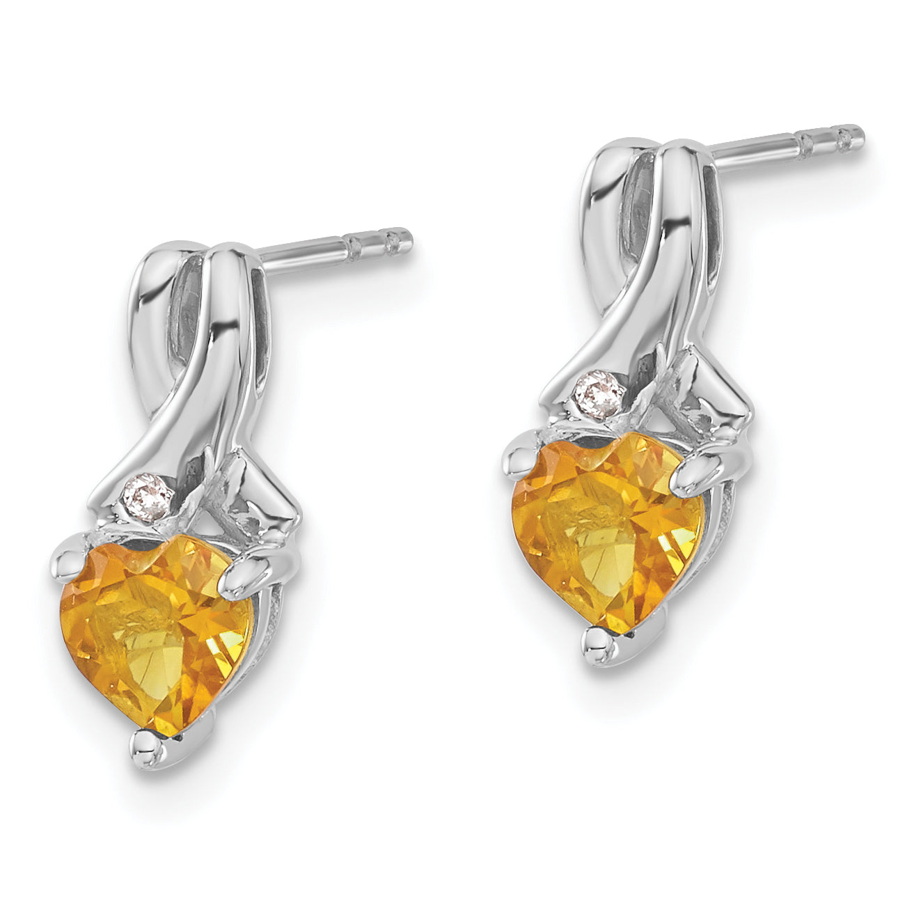 Sterling Silver Rhodium-plated Citrine and Diamond Earrings Secondary image