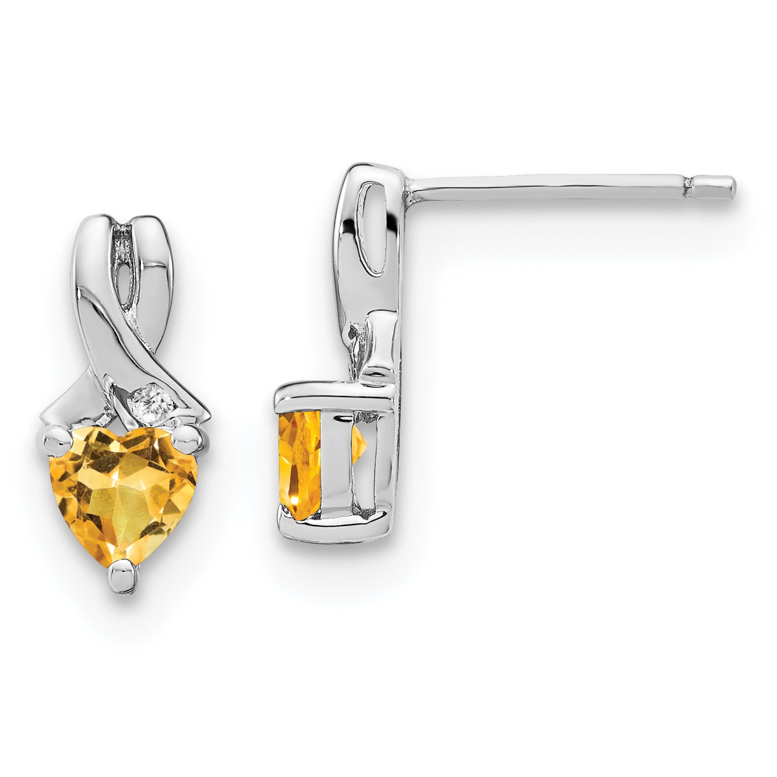 Sterling Silver Rhodium-plated Citrine and Diamond Earrings Main image