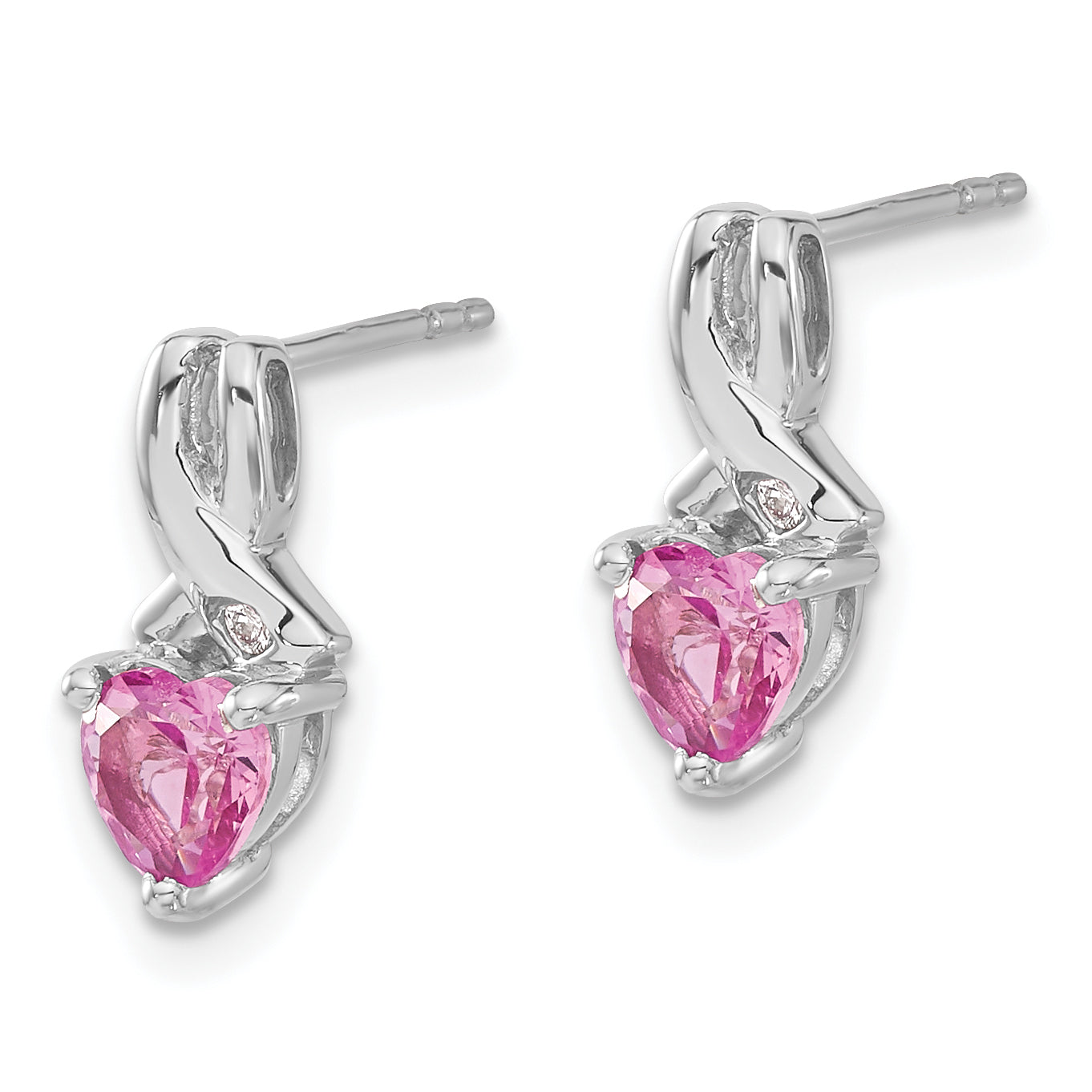 Sterling Silver Rhod-plated Created Pink Sapphire/Diamond Earrings Secondary image
