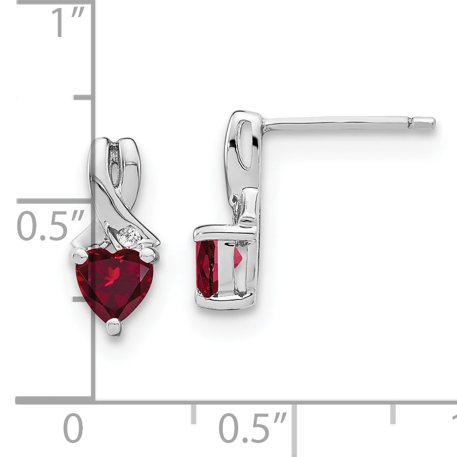 Sterling Silver Rhodium-plated Created Ruby and Diamond Earrings Secondary image