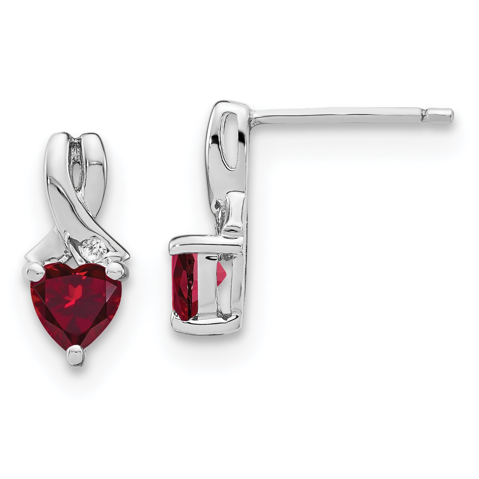 Sterling Silver Rhodium-plated Created Ruby and Diamond Earrings Main image